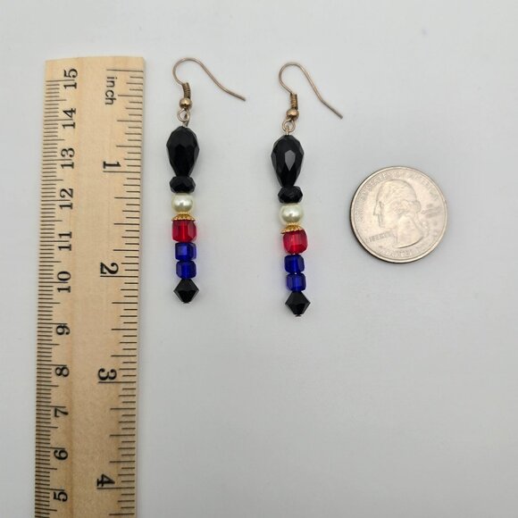 Beaded Toy Soldier Dangle Drop Black/White/Red/Blue Hook Fashion Jewelry Earring - Picture 5 of 9